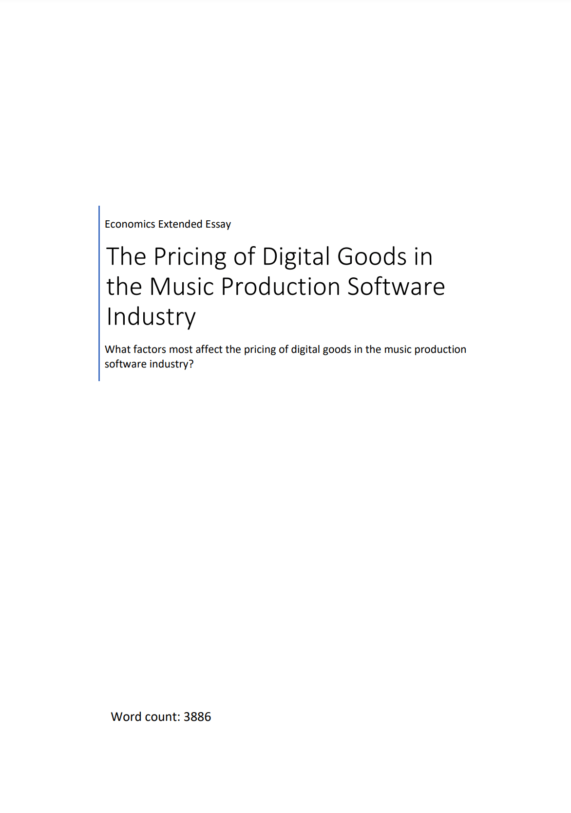 The Pricing Of Digital Goods In The Music Production Software Industry – Economics Extended Essay document