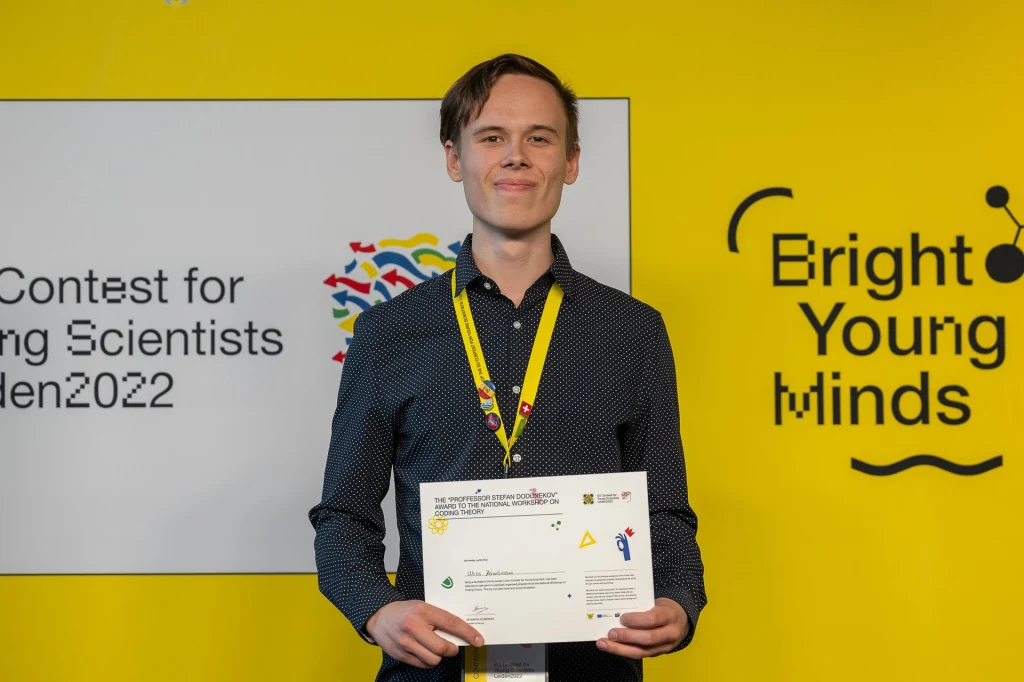 Me with a certificate for winning the “Prof. Stefan Dodunekov Prize”