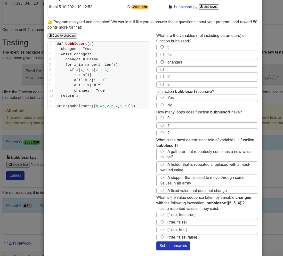 Example of a QLCs task on a course